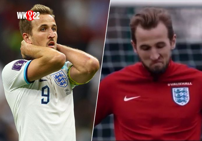 Links: Kane na zijn misser tegen Frankrijk.
Rechts: Kane in het filmpje uit 2018.