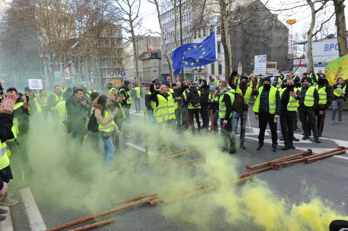 Betoging ‘gele hesjes’ in centrum Brussel