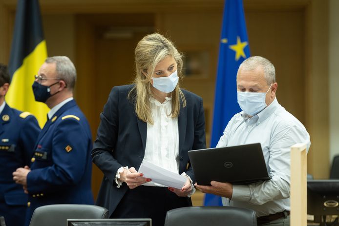 Minister Annelies Verlinden (CD&V) tijdens het lanceerevenement in het Egmontpaleis in Brussel.