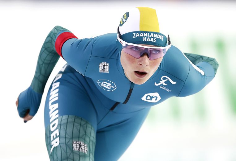 Irene Schouten in actie op 5000 meter  tijdens de afsluitende dag van de NK Afstanden in schaatstempel Thialf. Beeld ANP