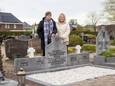 Anita Westendorp-Wilders (links) en Marga Wilders bij het gerestaureerde graf van Dina Wilders en haar vier kinderen.