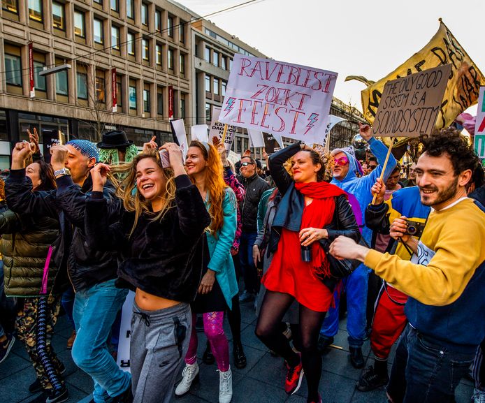 De demonstratie voor een beter nachtleven, vorig jaar februari, op het Stadhuisplein in Rotterdam.