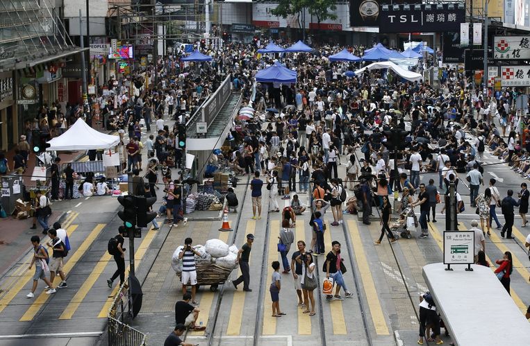 Demonstranten in Causeway Bay, in het centrum van Hongkong. Beeld EPA