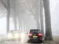 Slecht zicht op de weg tijdens de ochtendspits in de herfst. Het KNMI heeft code geel uitgegeven voor dichte mist op veel plaatsen in Nederland.