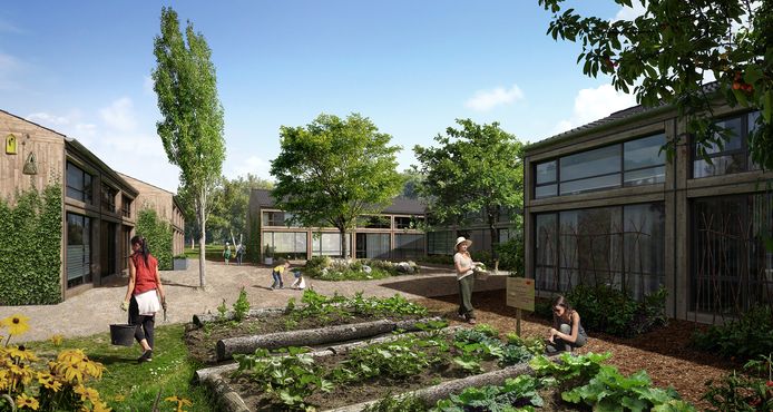 Een impressie van hoe Buurtschap Te Veld aan de Castiliëlaan in Eindhoven er uit zou kunnen komen te zien.