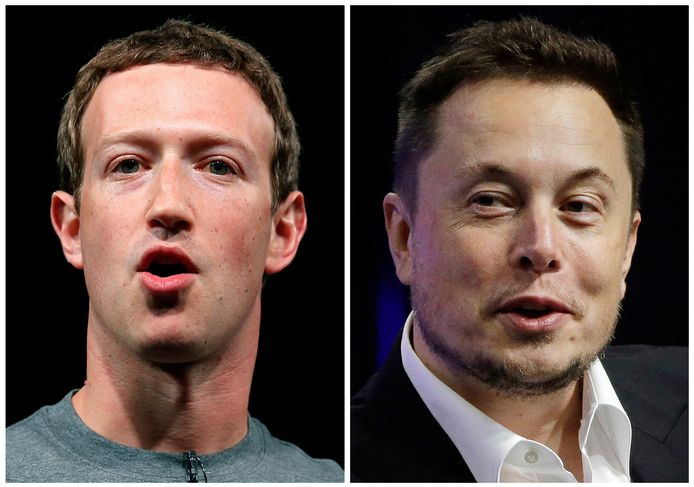 Facebookbaas Mark Zuckerberg bijt in het stof door het dataschandaal. Foto rechts: Tesla-ondernemer Elon Musk.