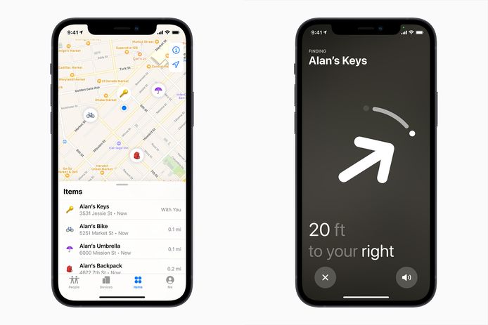 In de app Zoek Mijn op de iPhone kan je de AirTag Fietsbel aanduiden als je fiets en indien nodig ook exact lokaliseren.