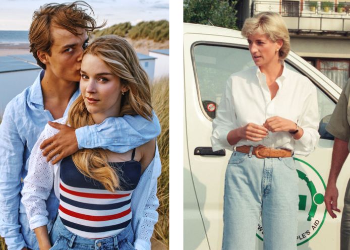 Links: beeld uit Knokke off. Rechts: prinses Diana.