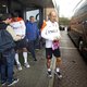Oranje traint in stromende regen in Katwijk