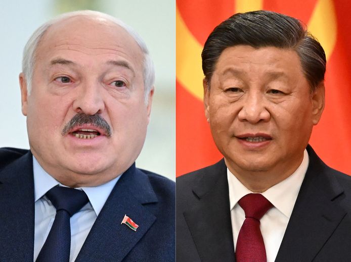 De Wit-Russische president Aleksandr Loekasjenko en de Chinese president Xi Jinping.