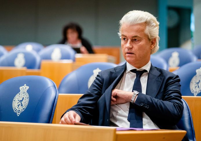 Geert Wilders (PVV) tijdens het wekelijkse Vragenuur in de Tweede Kamer.