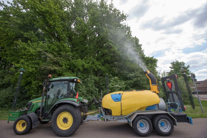 Preventieve bestrijding van de processierups, met biologisch gif, in Woensel (archieffoto).