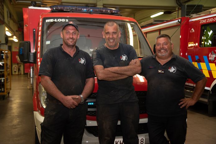Mike Lampaert, Tony Van De Velde, Alain Verbeke et Wim Raes (pas sur la photo) se sont rendus à Pepinster pour aider.
