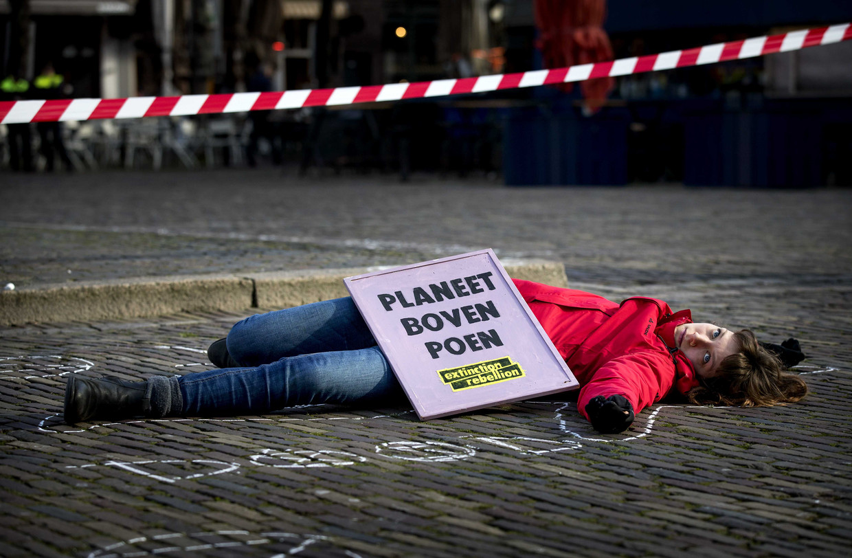 Leden van Extinction Rebellion demonstreren in Den Haag. Zij, en Kamerleden met hen, vrezen dat het voorgestelde handelsverdrag tussen Canada en de EU nadelig kan uitvallen voor het politieke klimaatbeleid. Beeld ANP