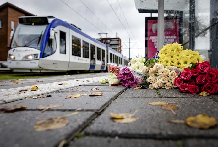 Bloemen bij de tramhalte aan de Anthony Fokkersingel.