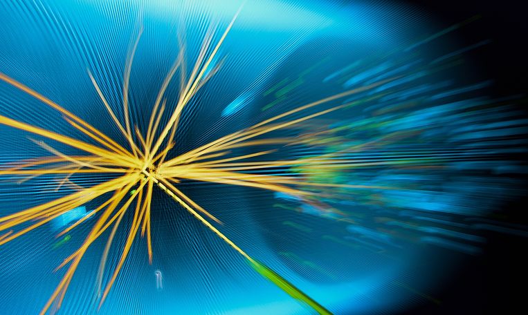 Een protonenbotsing in het CMS-experiment van CERN. Beeld AFP