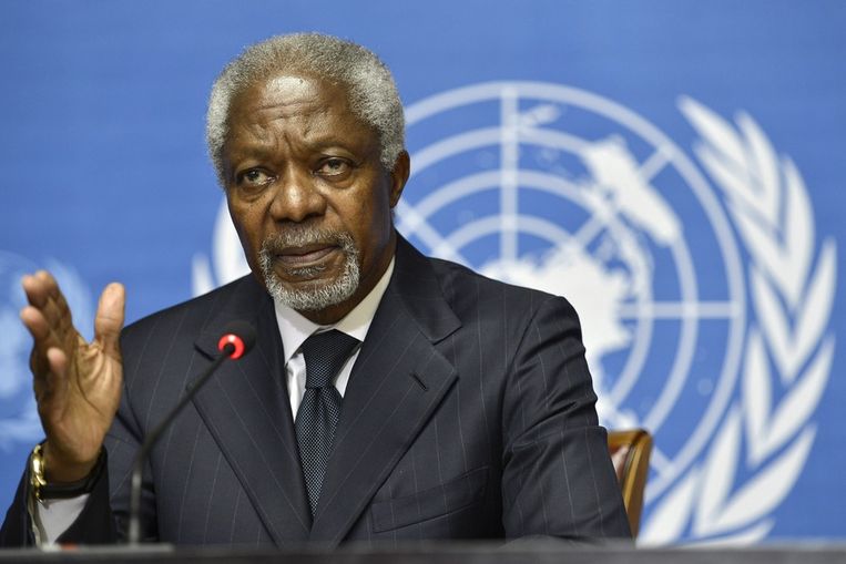 Kofi Annan vandaag tijdens de persconferentie. Beeld epa