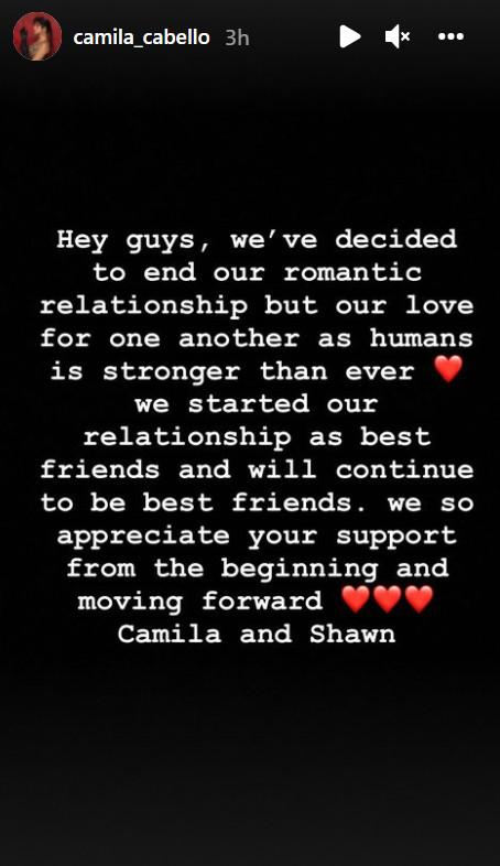Camila Cabello et Shawn Mendes sont officiellement séparés.