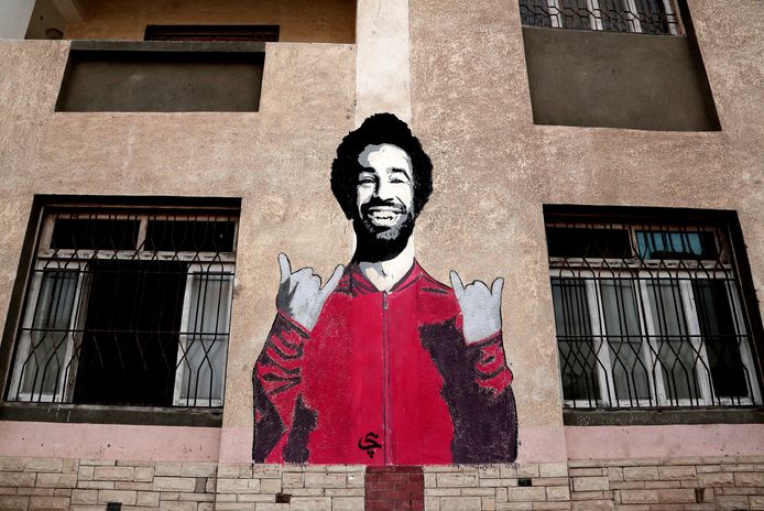 Beeltenis van Mohamed Salah op een muur in Egypte