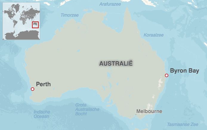 Byron Bay, waar Theo Hayez verdween, ligt in het uiterste oosten van Australië.