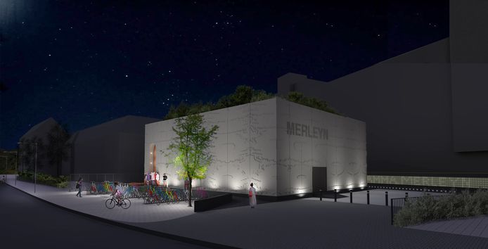 Het ontwerp van het nieuwe Merleyn, poppodium aan de Nieuwe Marktstraat. Het ontwerp is van architect Bo Kristiaan Janssen.