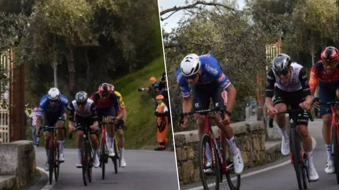 KIJK. Hét moment in beeld: door een klein gaatje en met hand op Pogacars poep plaatste Mathieu van der Poel zijn verbluffende demarrage op Poggio