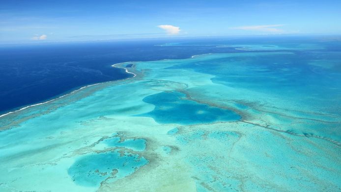 De oceaan en koraalriffen rond Nieuw-Caledonië.