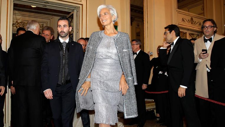Christine Lagarde van het IMF bij de opening van het Milanese operaseizoen. Beeld ap