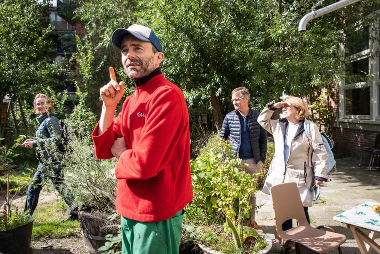 Excursiedeel­nemers in de voorbeeldtuin van MidWest Beeld Dingena Mol