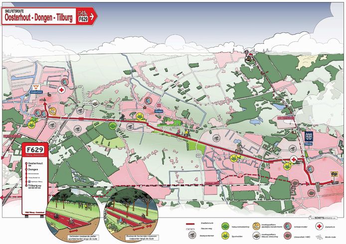 Plan voor snelfietsroute tussen Oosterhout, Dongen en Tilburg.