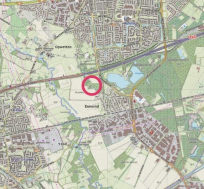 Het wijkje Kavelaars komt net onder de N270. Op de kaart ligt Eindhoven links, Nuenen boven en Eeneind onder.