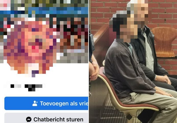 Matthias S. (op de foto in gevangenisplunje, de man naast hem is een tolk, red.) deed zich op Facebook voor als een cheerleader.