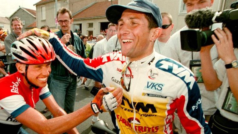 Jeroen Blijlevens na zijn etappezege in de Tour van 1998. Beeld anp