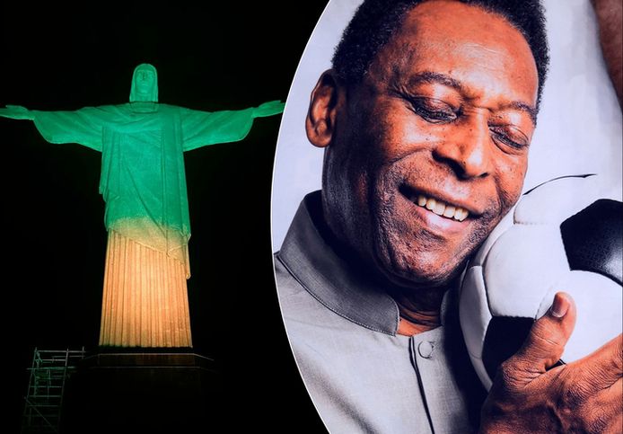 Het Christusbeeld in Rio de Janeiro licht op ter nagedachtenis aan Pelé.