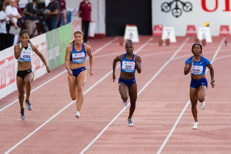 Dafne Schippers meer dan een jaar geleden in actie in het Zwiterse Lausanne. Beeld Getty Images