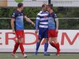 Bij XerxesDZB tegen BVCB ging het er af en toe verhit aan toe. Hier staan de kemphanen Sjacco Meijer (links) en BVCB-aanvoerder Mike Hollenberg tegenover elkaar.