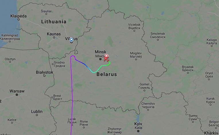 For example, Ryanair's flight between Athens and Vilnius was diverted to Minsk.  Image via REUTERS