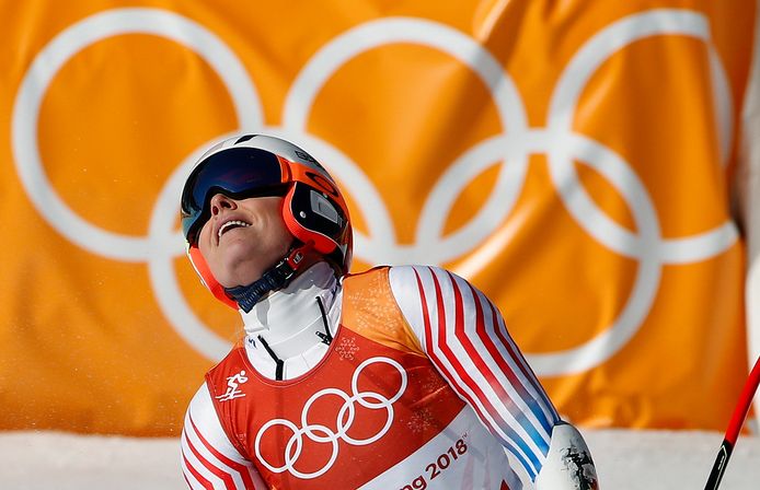 Teleurstelling bij Lindsey Vonn nadat ze op de Super G naast een medaille grijpt.