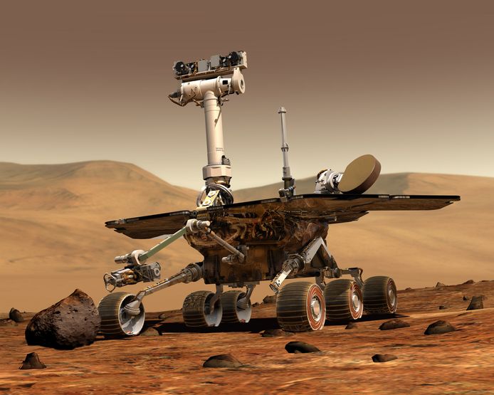 Artistieke impressie van de rover Opportunity op Mars.