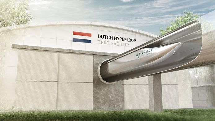 Opengewerkte impressie van een deel van het systeem dat Hardt Hyperloop wil bouwen tussen Schiphol en Frankfurt am Main