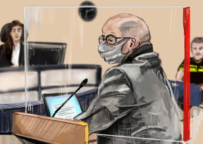 Rechtbanktekening van een 38-jarige dansschoolhouder uit Groningen in de rechtbank in Groningen. Khalid A. wordt verdacht van zedenmisdrijven. De man zou volgens de aanklacht sinds 2015 dertien personen hebben verkracht of aangerand, of pogingen daartoe hebben gedaan, soms meerdere keren. Het ging om leerlingen of docenten.