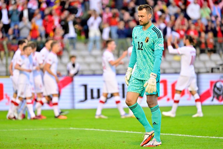 Mignolet in doel bij de Rode Duivels. Beeld Photo News