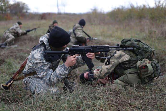 Recrues russes durant un entrainement militaire.