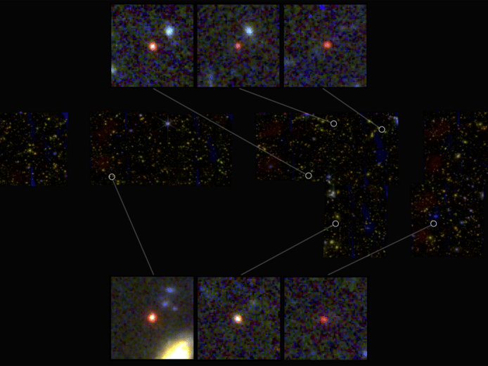 The galaxies described in this new science study are so far away that they appear only as tiny red dots on the image of our most powerful space telescope ever.