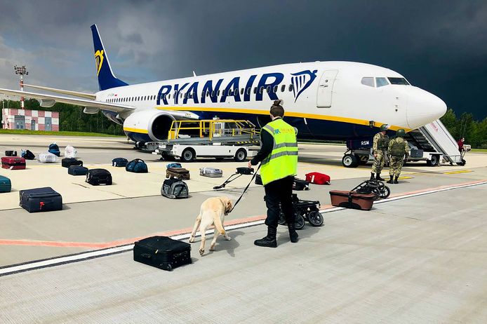 De Ryanair-vlucht op de luchthaven van Minsk.