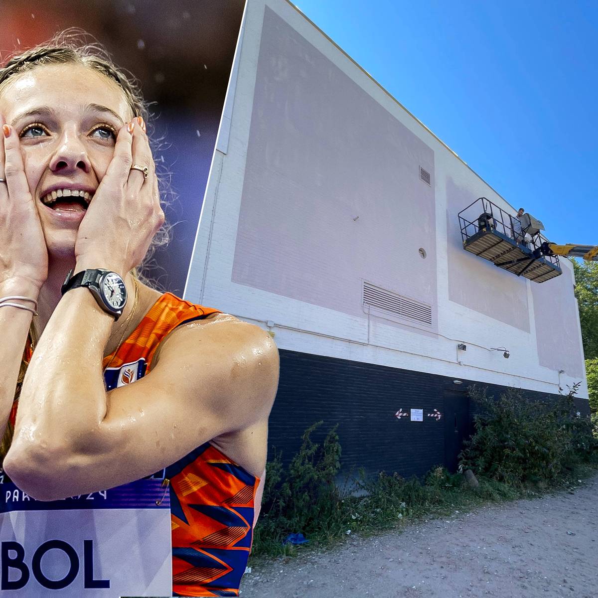 Wereldster Femke Bol krijgt mega muurschildering 17 5 x 7 meter in Amersfoort Heel bijzonder Olympische Spelen gelderlander