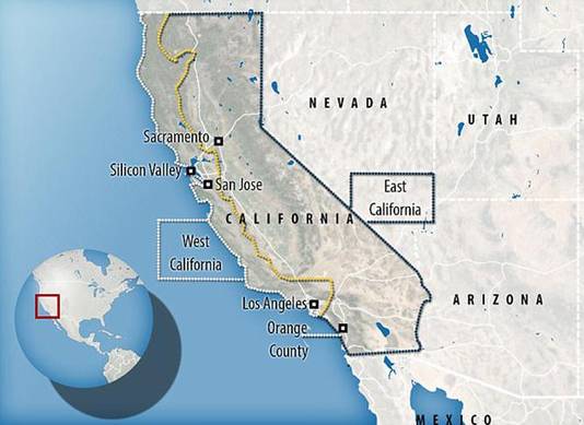 Zo zou Californië er uit zien na de splitsing.