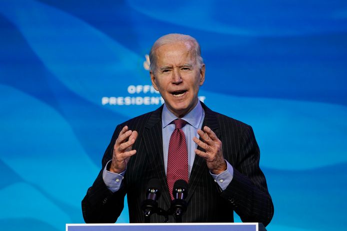 Le président élu Joe Biden s'exprimant lors d'un événement au Queen Theater à Wilmington, Delaware, le vendredi 8 janvier 2021.