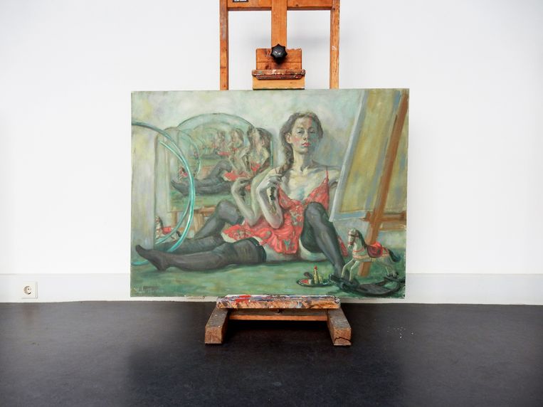 Een schilderij uit de expositie 'De kunst van het grofvuil' van Martine Zwijnenberg. Beeld  Jeanette van Brummelen