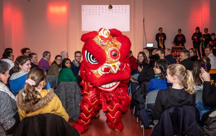 De rode leeuw is symbool voor geluk in China. Kung Fu en Tai Chi vereniging  Pack mee Pai uit Nijmegen luidde er  met een dans- en muzikale show het Chinese nieuwjaar mee  in op het Stedelijk College Henegouwenlaan in Eindhoven.